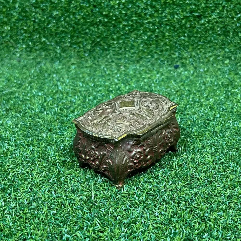 Vintage Ardalt Gold Tone Footed Metal Jewelry Trinket Box Japan
